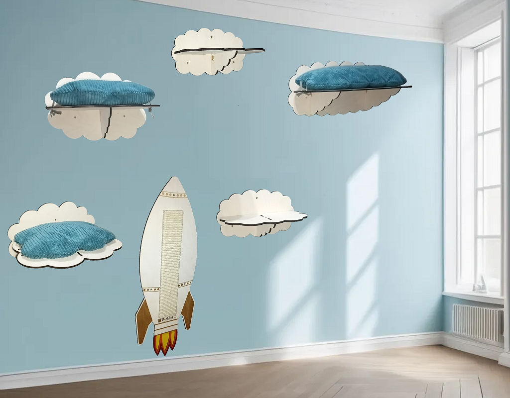 Kociostrada stworzona z półek dla kotów i drapaka